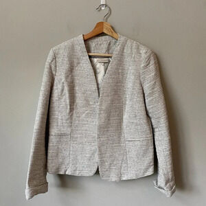 KENAR Nordstrom Womens Large Long Sleeve Striped Linen Career Blazer Jacket Chic